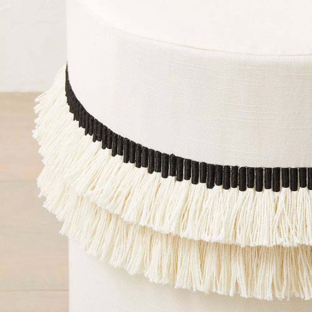 Catania Tassel Ottoman with Ball Feet - Cream/Black | Opalhouse designed with Jungalow